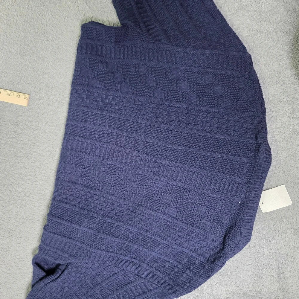 Towncraft Mens Large Tall Sweater Navy Blue Cotton Cable Knit Crewneck USA Made